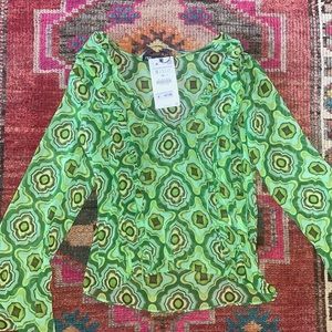 Zara Size Small Green Ruffle Pattern Blouse